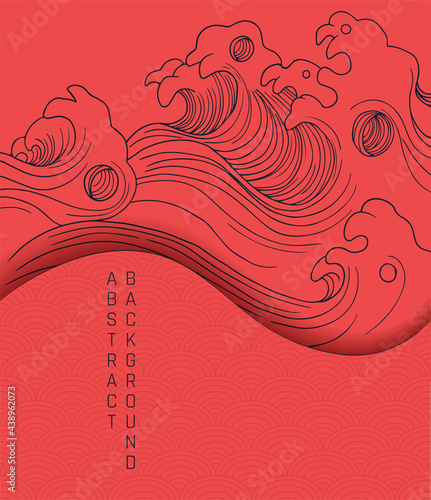 vector red  and black abstract illustration with stylized waves in japanese style
