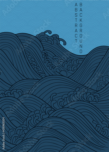 dark blue abstract illustration with stylized waves in japanese style © Анна Удод
