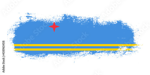 Stain brush stroke flag of Aruba country with abstract banner concept background