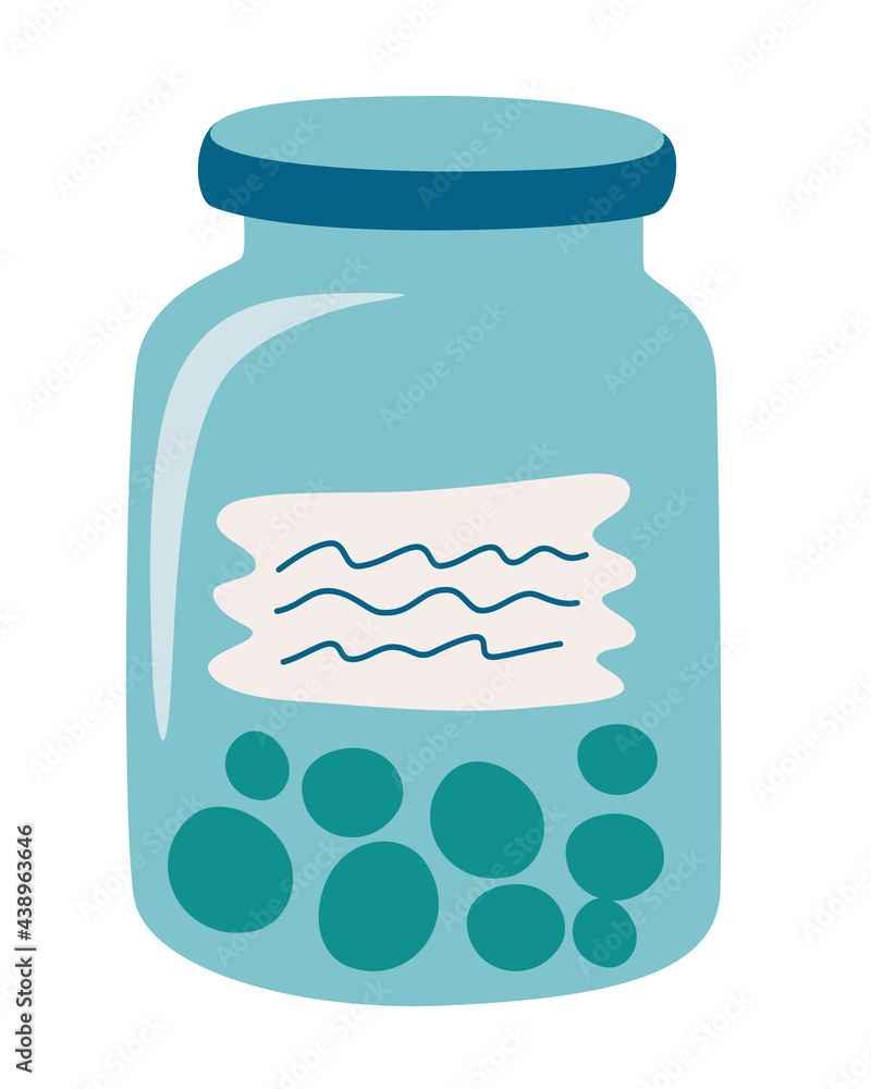 Cartoon glass jar with food. Zero waste food storage in glass jars for bulk products without packaging. Zero waste pantry. No plastic. Hand drawn vector illustration. Cartoon glass jar with food. Zero waste food storage in glass jars for bulk products without packaging. Zero waste pantry. No plastic. Hand drawn vector illustration.