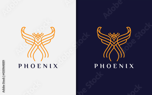 Abstract Orange Phoenix Made From Modern Lines Combination Logo Design. Vector Logo Illustration.