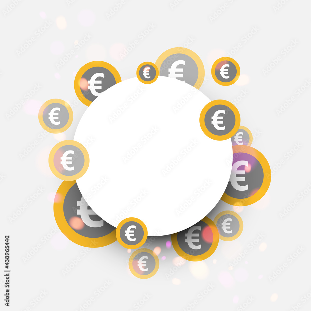 Round white bokeh frame on euro coins background. Round white bokeh frame on euro coins background.