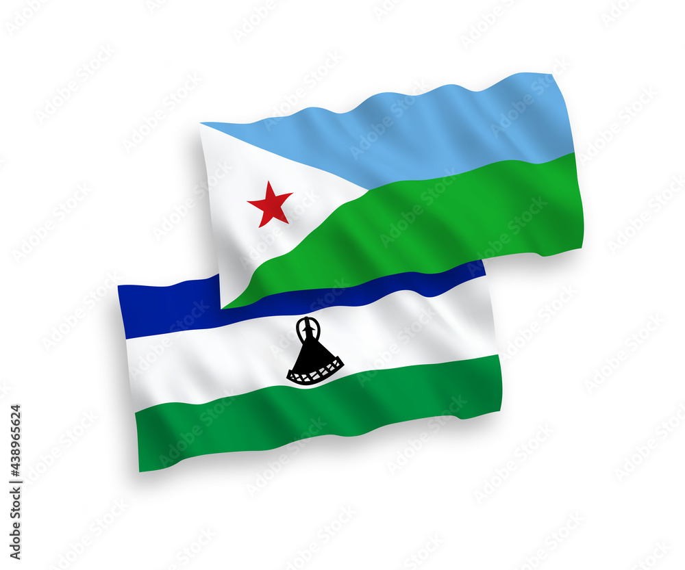 Flags of Republic of Djibouti and Lesotho on a white background Flags of Republic of Djibouti and Lesotho on a white background