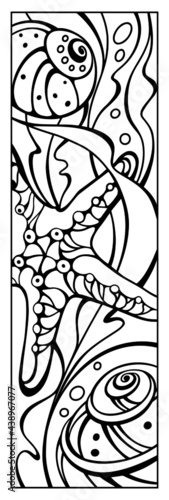 Wallpaper Mural Coral reef, starfish and seashells coloring page. Bookmark for book. Doodle patterns. Black and white graphic. Sketch of ornaments for creativity of children and adults. EPS 8 Torontodigital.ca