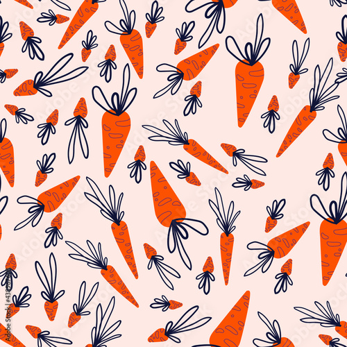 Seamless pattern for kids design. Cooking print with flat carrots