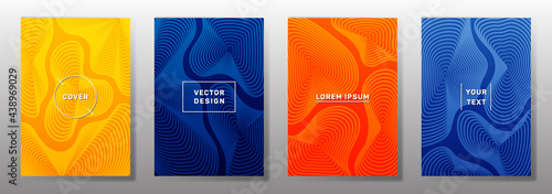 Curve topography lines imitation creative vector covers set.