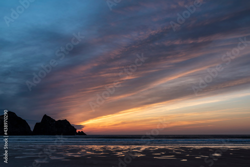 Absolutely stunning landscape images of Holywell Bay beach in Cornwall UK during golden hojur sunset in Spring © veneratio