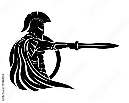 Spartan with sword and shield on white background.