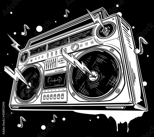 Funky black and white drawn boom box  graffiti