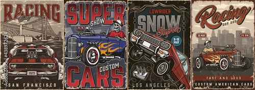 American custom cars colorful posters