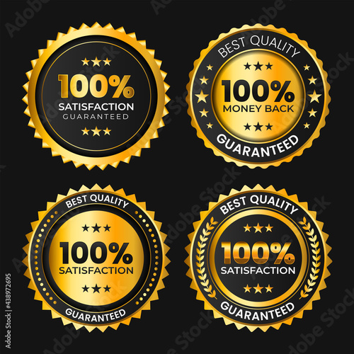 100% satisfaction guaranteed golden and black badge collection, badge collection golden and black vector banner elements