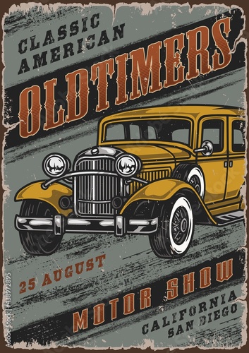 Retro cars motor show colorful poster