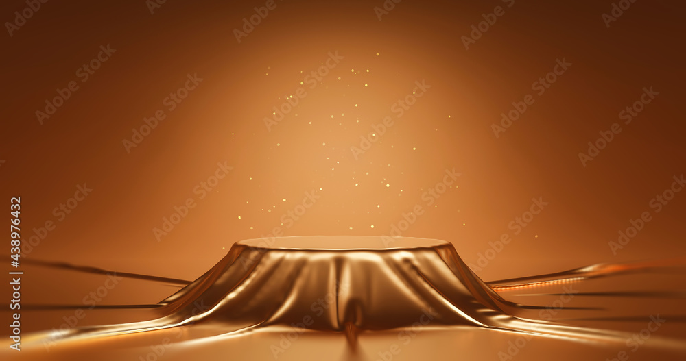 Premium PSD  Luxury product with gold fabric on brown background 3d render