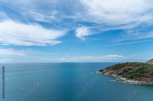 Phuket view point and Island with blue sky. subject is blurred.