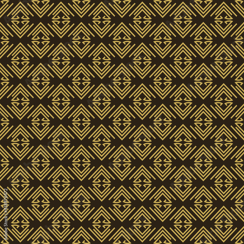 Modern background pattern with geometric gold ornament on black background, wallpaper. Seamless pattern, texture. Vector image