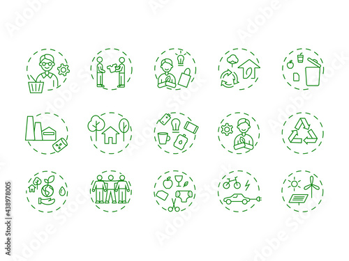 Zero waste idea vector icons set. Save the planet. Environment care. Conceptual linear illustrations. Editable stroke