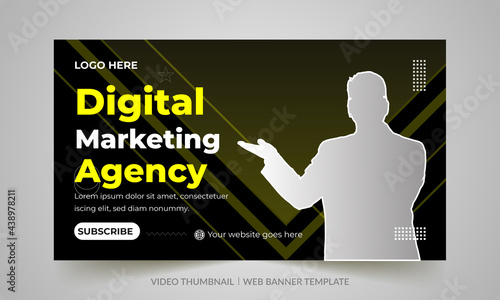 Digital marketing agency video thumbnail and web banner design. Video cover photo fully editable for social media. Customizable web banner template and thumbnail