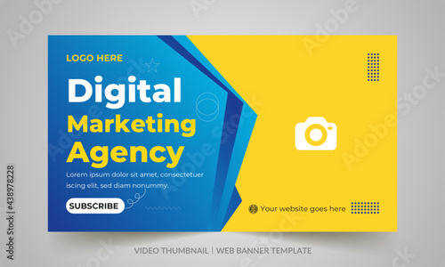Digital marketing agency video thumbnail and web banner design. Video cover photo fully editable for social media. Customizable web banner template and thumbnail