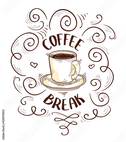 Coffee break - cup of coffee trendy advertising design