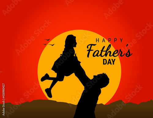 Happy Father's Day Concept. Father's day celebrated every year third Sunday in June. A father throws his child into the sky with the sunny background.