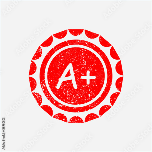 Red retro rubber stamp 'A+' seal with grunge for grading and educational purpose.