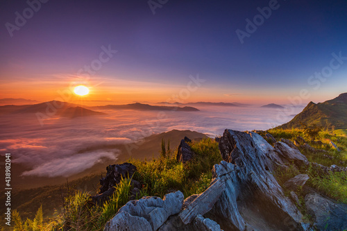 Doy-pha-tang  Landscape sea of mist on Mekong river in border  of  Thailand and Laos.