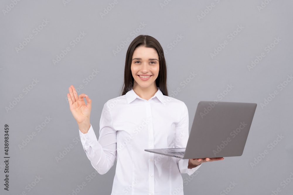 happy woman working online. modern wireless laptop. programmer use pc. businesswoman happy woman working online. modern wireless laptop. programmer use pc. businesswoman