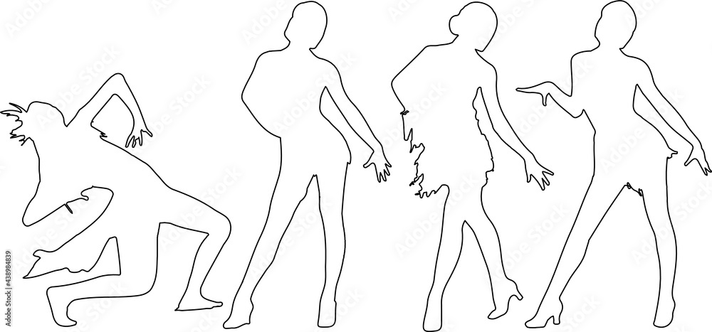 Set of little girls dancing and wearing dress, in various poses, cartoon character, people, business, group, vector silhouette, flat design icon, silhouette black color, isolated on white background Set of little girls dancing and wearing dress, in various poses, cartoon character, people, business, group, vector silhouette, flat design icon, silhouette black color, isolated on white background