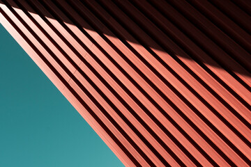 line of wood in detail building and blue sky abstract architecture background
