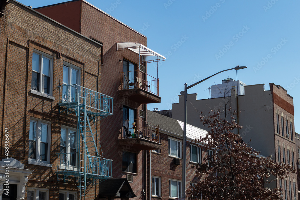 Row of Brick Residential Buildings along a Street in Astoria Queens New York