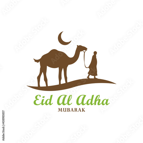 camel with people islamic element design, Crescent moon, minimal logo, eid al adha ornamental, religion vector graphic