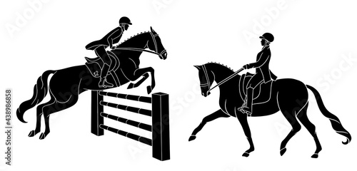 Horse Riding Woman Riding Dressage Horse in Cartoon Style