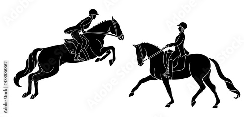 Horse Riding Woman Riding Dressage Horse in Cartoon Style