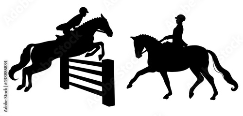Horse Riding Woman Riding Dressage Horse in Cartoon Style