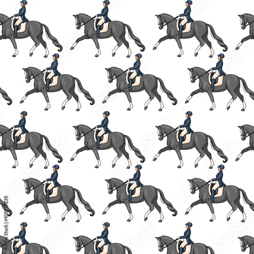 Horseback Riding Seamless Pattern Woman Riding a Horse