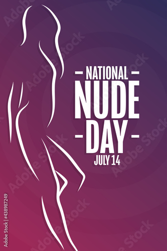 National Nude Day. July 14. Holiday concept. Template for background, banner, card, poster with text inscription. Vector EPS10 illustration.