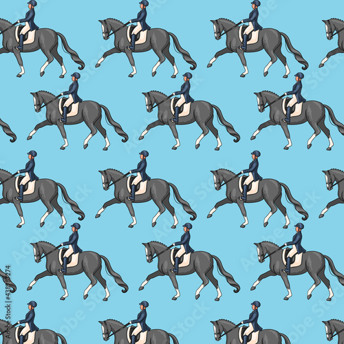 Horseback Riding Seamless Pattern Woman Riding a Horse