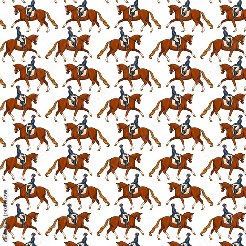 Horseback Riding Seamless Pattern Woman Riding a Horse