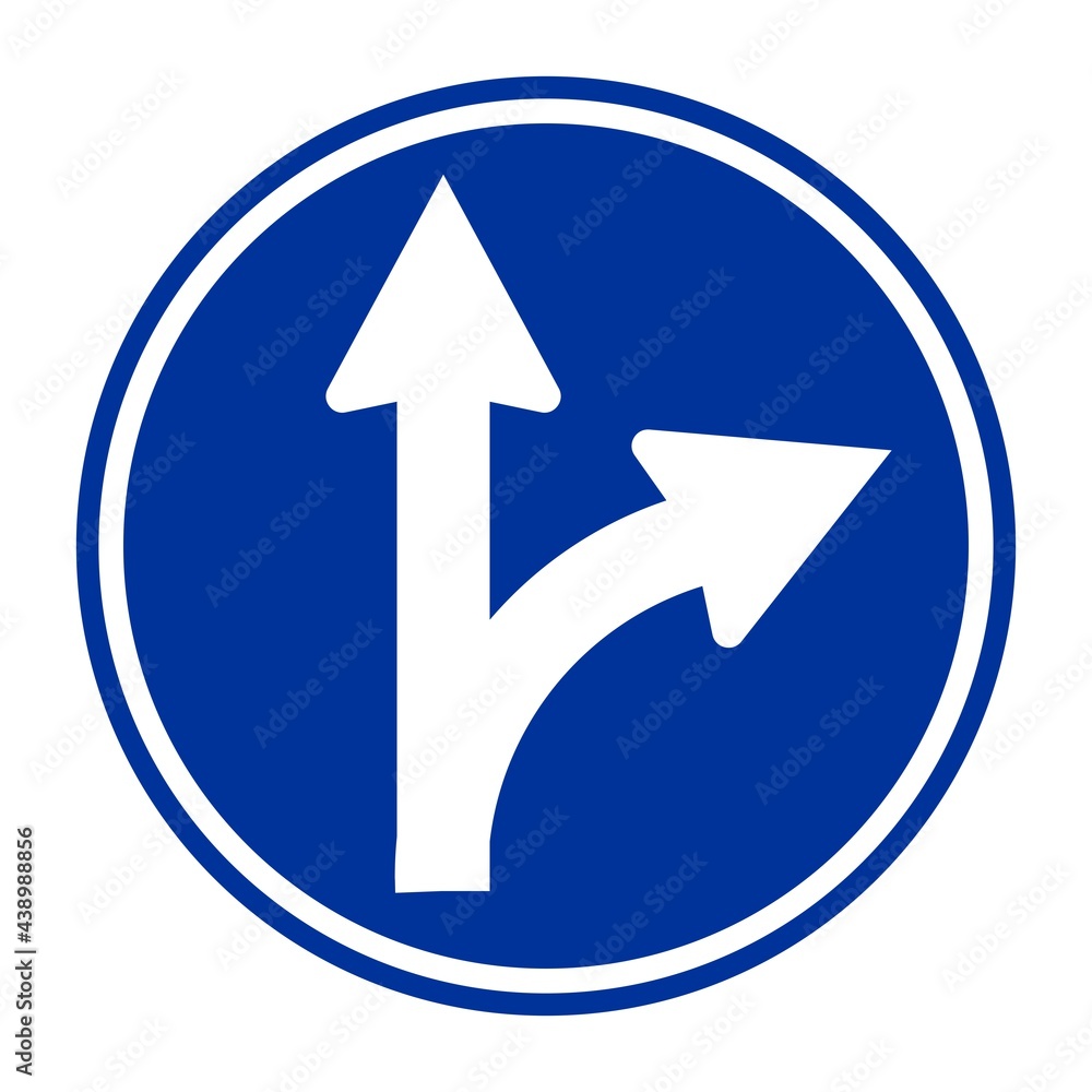 Traffic sign GO STRAIGHT OR RIGHT on white background, illustration Traffic sign GO STRAIGHT OR RIGHT on white background, illustration