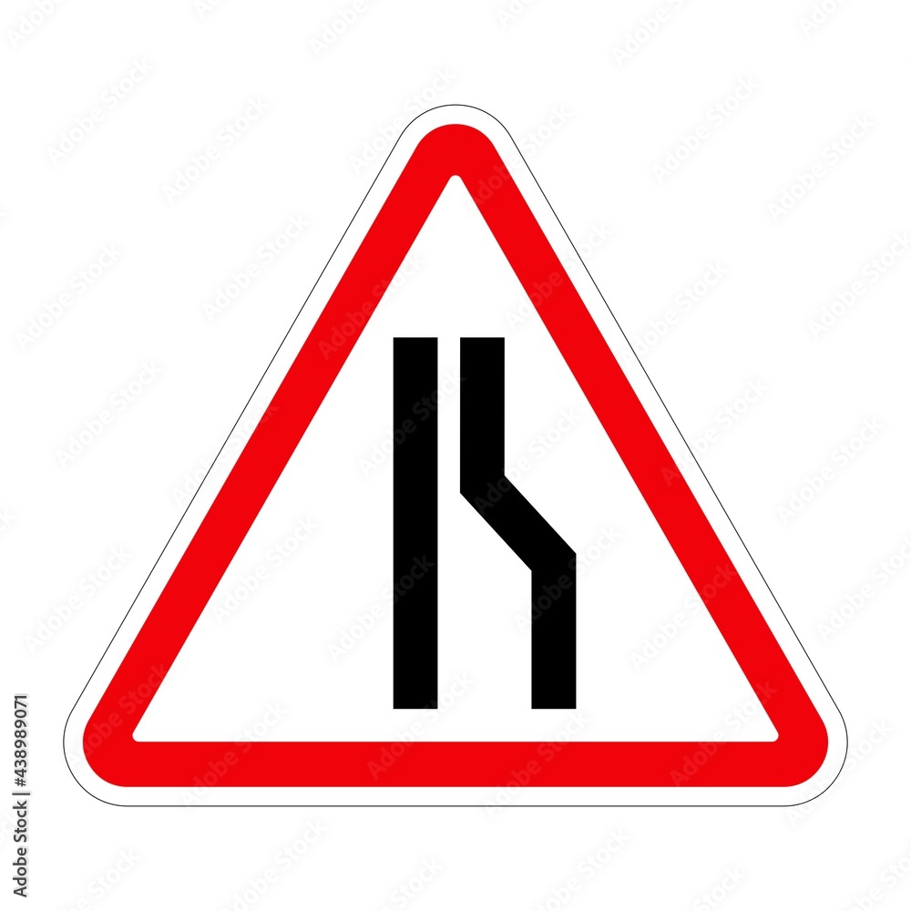 Traffic sign ROAD NARROWS ON RIGHT on white background, illustration Traffic sign ROAD NARROWS ON RIGHT on white background, illustration