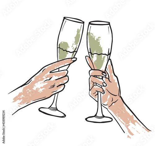 bride and groom holding champagne
