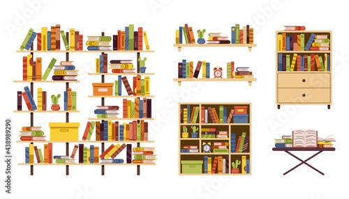 A set of furniture with books for home library and office.