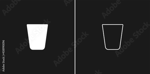 Glass vodka. Two types of images. Contour line art in flat style. Silhouette wine glasses on a black background. Restaurant alcoholic illustration for celebration design. Beverage outline icon