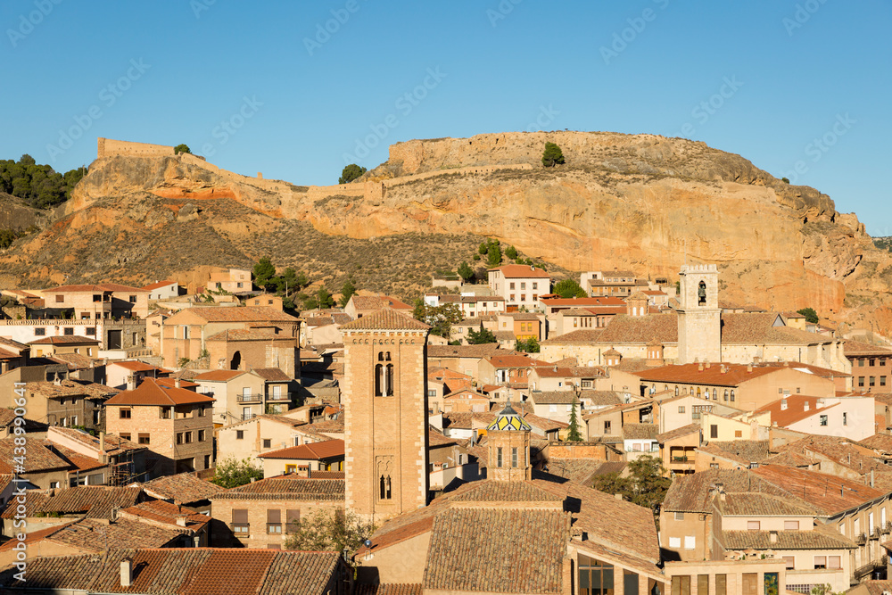 aerial view over Daroca town and the castle, province of Zaragoza, Aragon, Spain