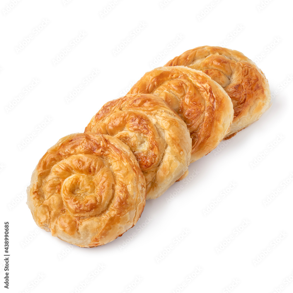 Row of Turkish borek stuffed with cheese on white background Row of Turkish borek stuffed with cheese on white background