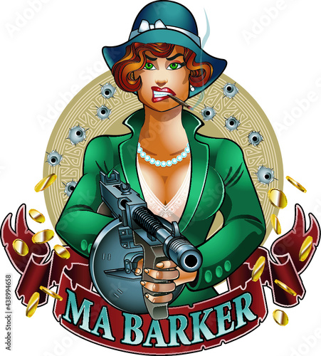 1930s female gangster holding thompson machine gun