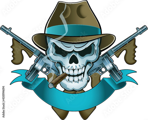 mafia gangster skull with machine guns