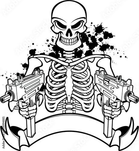 human skeleton with guns 