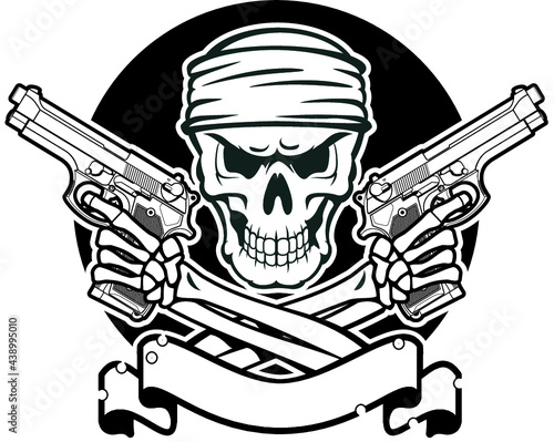 gangster skull with guns