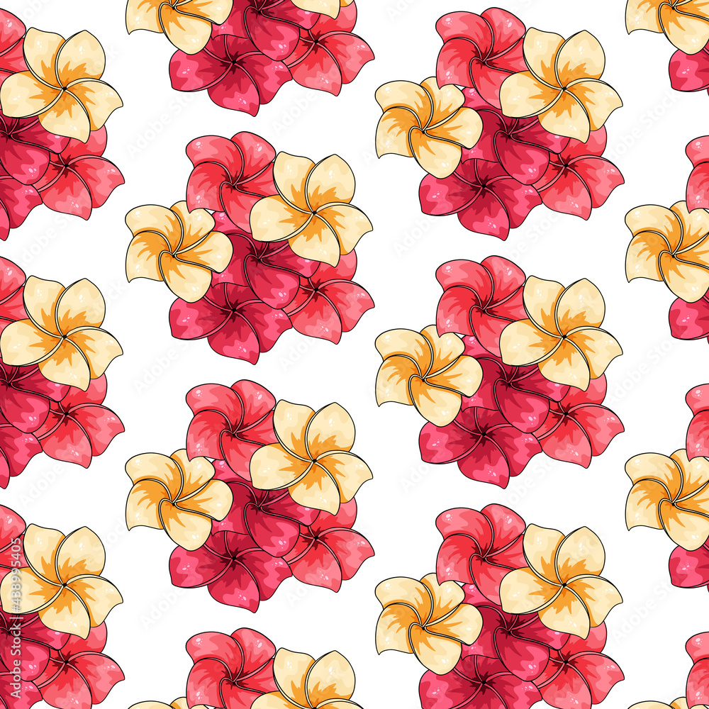 Tropical pattern with exotic flowers in cartoon style
